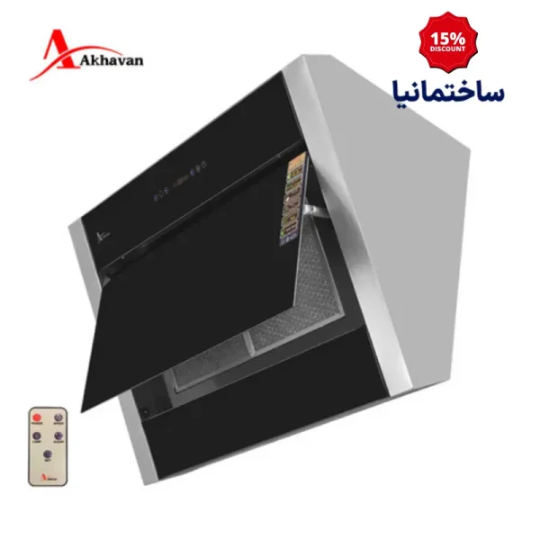 هود مورب اخوان مدل H78-A | هود با درب برقی اتوماتیک، سنسور دود و طراحی شیشه‌ای استیل