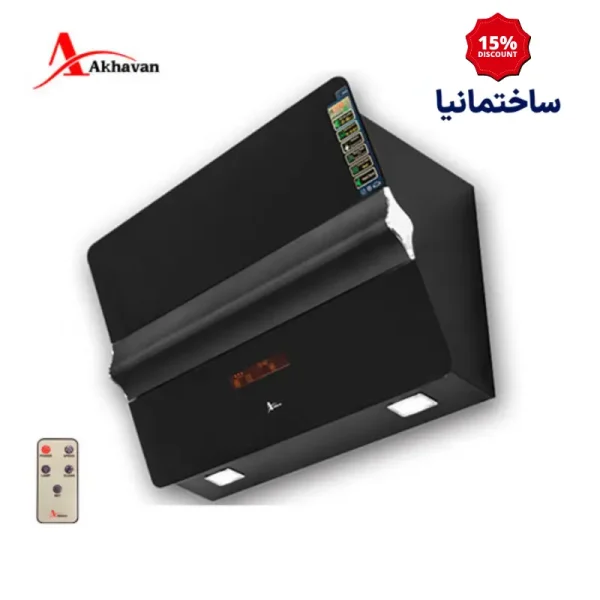 هود مورب اخوان مدل H62-T | هود ۹۰ سانتی‌متری شیشه‌ای-فلزی با موتور توربو و پنل لمسی