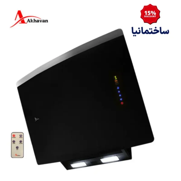 هود مورب اخوان مدل H72-B | هود شیشه‌ای مشکی با موتور توربو و سنسور دود