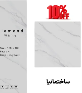 سرامیک پرسلان دیاموند سفید مات سرام نگار 100x100 با سطح مات و طراحی ساده
