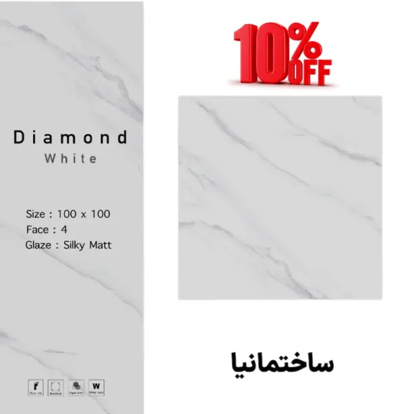 سرامیک پرسلان دیاموند سفید مات سرام نگار 100x100 با سطح مات و طراحی ساده
