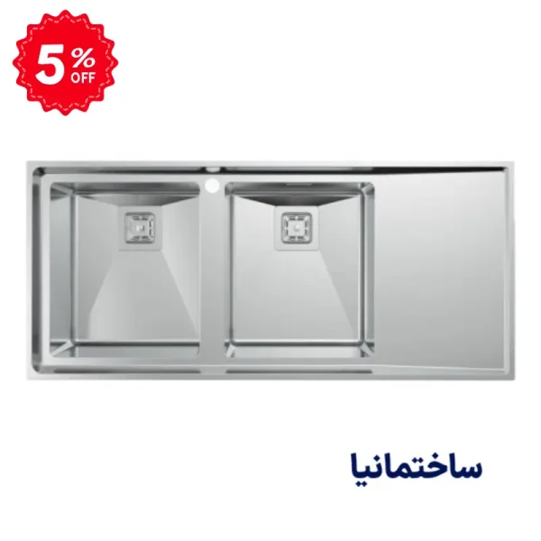 سینک دو لگنه مدل 952 استیل البرز با طراحی توکار و عمق ۲۰ سانتی‌متر