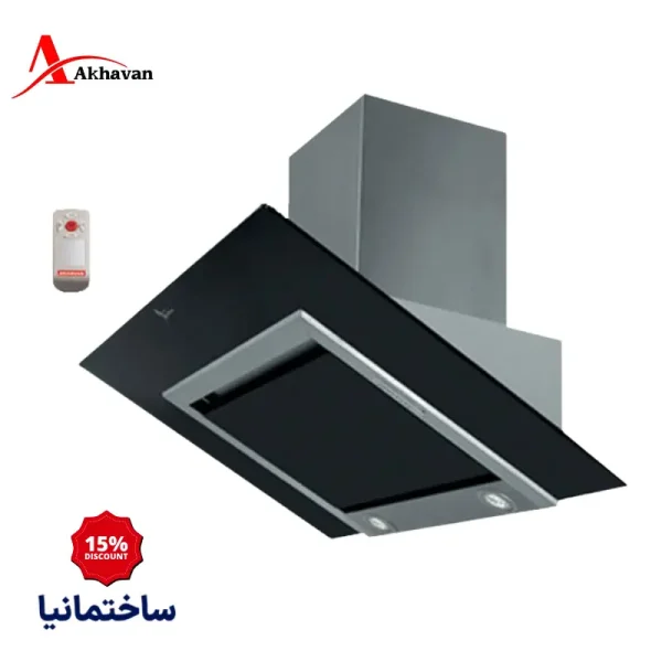 هود مورب اخوان مدل H38 | طراحی کلاسیک شیشه‌ای‌استیل با کنترل مکانیکی و فیلتر ذغالی