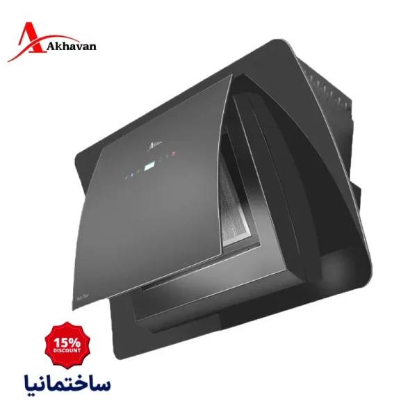 هود مورب اخوان مدل H60 | طراحی شیشه‌ای مشکی، موتور باکالیت، سنسور دود و کنترل لمسی